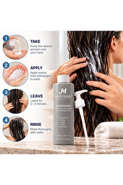 Jason Makki Hair Conditioner for Dry & Damaged Hair, Repair, Restoring & Smoothing with Caviar, Argan Oil & Biotin, Deep Hydrating Conditioner for Men & Women, 250ml