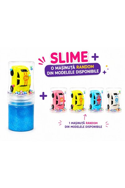 OEM Set slime cu sclipici si masinuta aleatorie din plastic, 15 cm, albastru