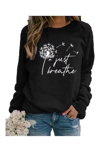 MITHRAS OUTDOORS تي شيرت مطبوع برقبة دائرية للجنسين من Just Breathe، تي شيرت مطبوع فاخر كبير الحجم