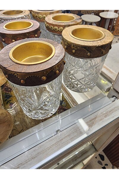 Generic Brand مبخرة كريستال منقوش بغطاء خشب وحوض نحاسي - مبخرة عود وبخور فاخر...