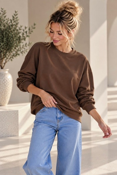 bb butik basic Γυναικείο λεπτό φούτερ με 2 κλωστές Basic, με λαιμόκοψη, άνετη...