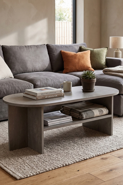 Skandi homeworks Amalfi Oval Orta Sehpa – Raflı Ahşap Modern Salon ve Oturma ...