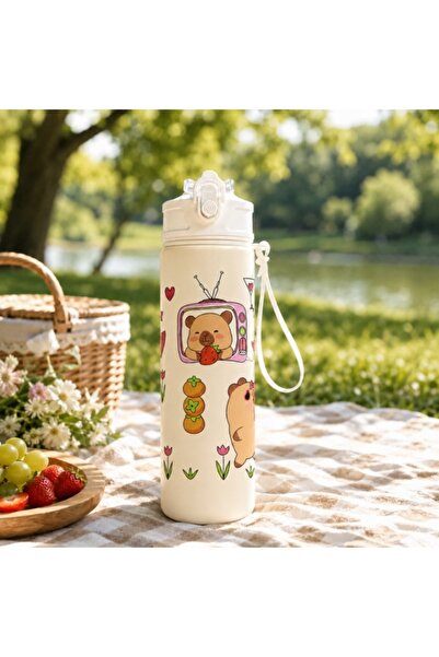 ECARLA Bidon nou pentru apă, cu pai și gură de băut, 800ml CAPYBARA