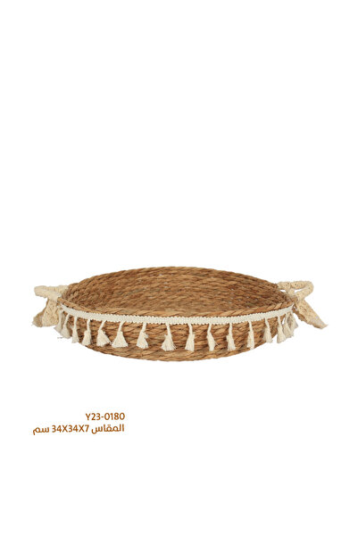 Generic Brand سلة خوص مدورة بيد زينة - أبيض - 34×7 سم - شد 20 ح
