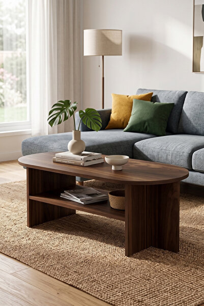 Skandi homeworks Amalfi Oval Orta Sehpa – Raflı Ahşap Modern Salon ve Oturma ...