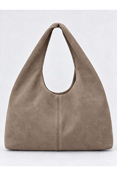 Madamra Vizon Süet Kadın Shopper Omuz Çantası – Yumuşak Form Vintage Model