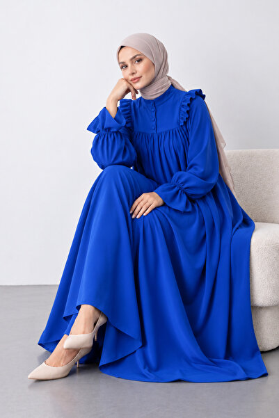 WE&ME Rochie maxi lungă, confortabilă, cu nasturi, cu volane, pentru femei