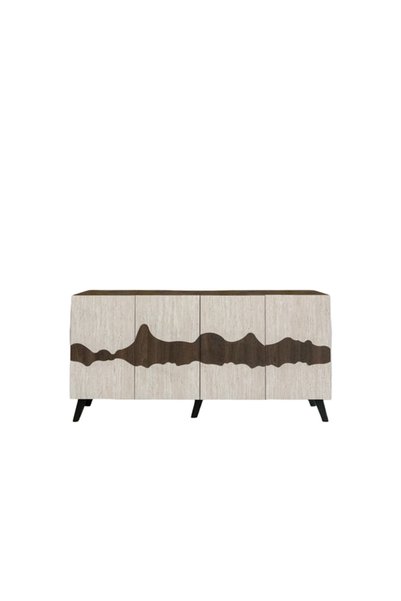 PLUS 22 Modern Wooden Console Table with 4 Doors and Distinctive Wave Design