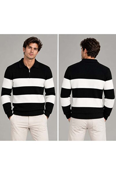 Polo Yaka Triko Sweatshirt - SİYAH - ST 509