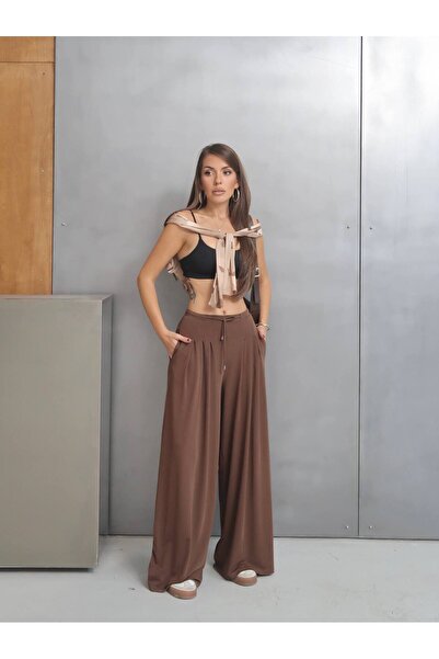 Paw Garage Women's Ann Imported Beliza Fabric Front Pleated Wide Leg High Wai...