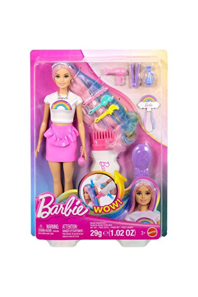Barbie Papusa cu accesorii pentru par, Barbie, Rainbow Sparkle Hair, JJP07