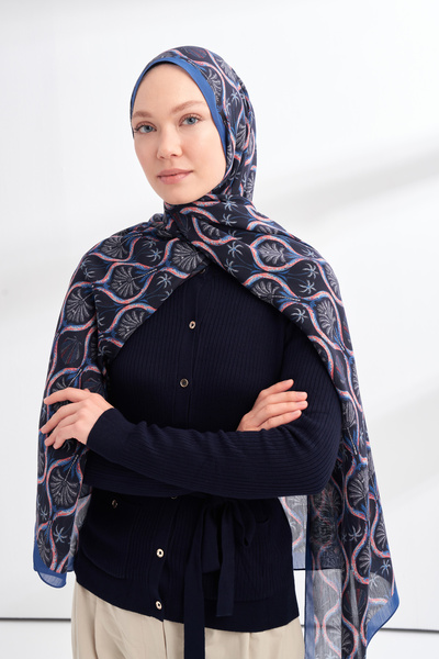 ARMANDA Floral Archive Grove Pattern Shawl - Saks - Dark Blue