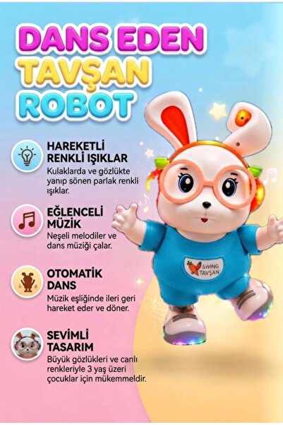 Tıfıl Toys Dans Eden Sevimli Tavşan Elleri Ve Ayakları Haraketli 18 Cm Işıklı...