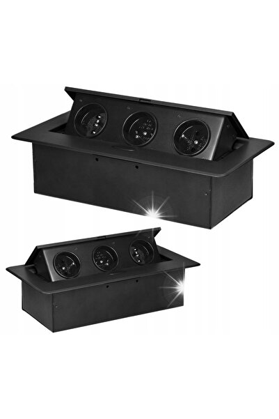 Orno Priză retractabilă pentru mobilier cu blat de masă 3x2PZ, negru OR-GM-90...