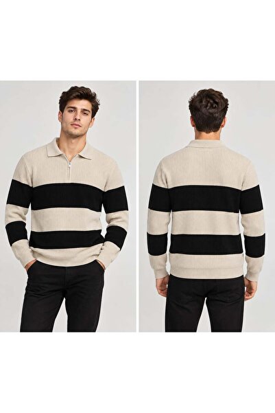 Polo Yaka Triko Sweatshirt - BEJ - ST 509