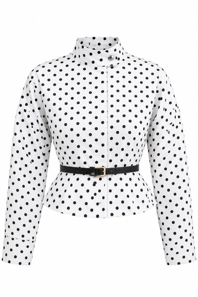 Laluvia White Polka Dot Belted Jacket - 2Y3310