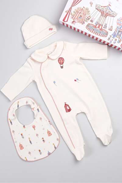 Bondberro 100% Cotton Newborn 3-Piece Hospital Discharge Set (Embroidered Lun...