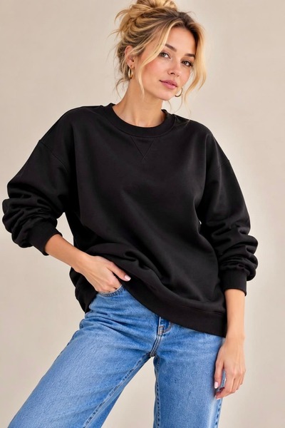 bb butik basic Γυναικείο λεπτό φούτερ με 2 κλωστές Basic, με λαιμόκοψη, άνετη...