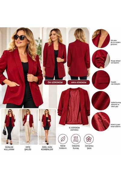 Genel Markalar Uzun kollu, önü açık, cepli blazer/casual ceket