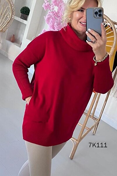 İnce Topuk Degaje Collar Pocketed Knitwear Blouse 7K111