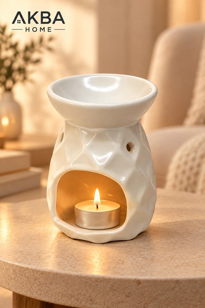AKBA HOME Seramik Buhurdanlık Dekoratif Mumluk Esansiyel Yağ ve Wax Eritme Ka...