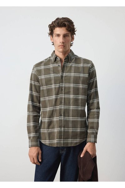 MANGO Man %100 pamuklu flanel kareli gömlek