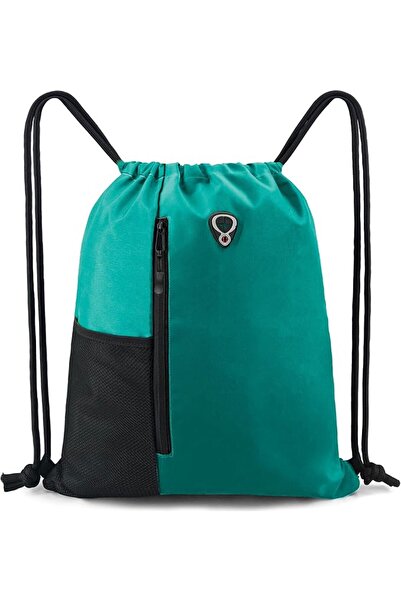 BeeGreen Drawstring Backpack Gym Sports Bag with Front Zipper Pocket and Inne...