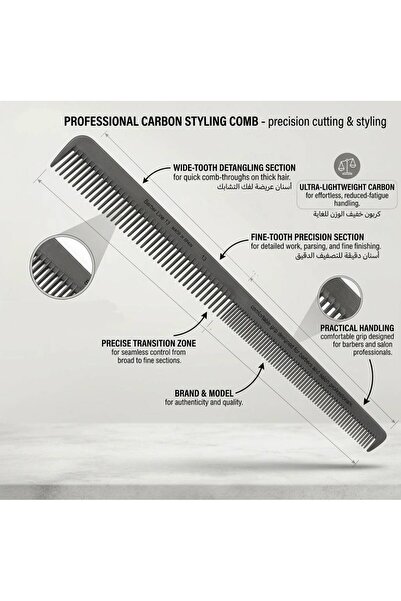 THE ONE Professional Carbon Hair Comb – Carbon Fiber Hair Styling & Cutting C...