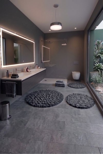 SOFT DECOR 3'Lü Bubble Peluş Banyo paspası Yuvarlak Su emici Klozet takımı 10...