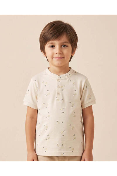 REDTAG Boys Ivory Mandarin Collar Polo Shirt