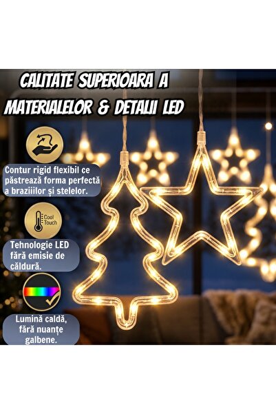 Infiniteea Instalare Perdea Luminoasă LED de Crăciun Infiniteea ™️ Forme 3D, 8 moduri de iluminare, Interconectabile, Rezistente la îngheț IP44, Cablu transparent, Pentru interior și exterior, Efect decorativ spectaculos