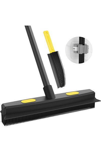 WELDUN Mătură cu racletă pentru păr de animale, peri electrostatici din cauciuc, lățime de 34 cm, cu mâner telescopic, perie de mână inclusă, pentru îndepărtarea părului de pisici și câini, utilizare în interior și exterior.