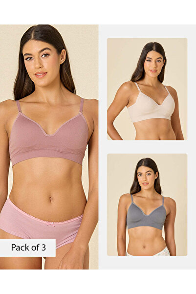 REDTAG Women Mauve Pointelle Seamless Non-Wired Padded Bras (Pack Of 3)