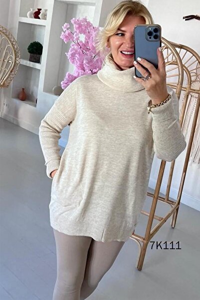İnce Topuk Degaje Collar Pocketed Knitwear Blouse 7K111