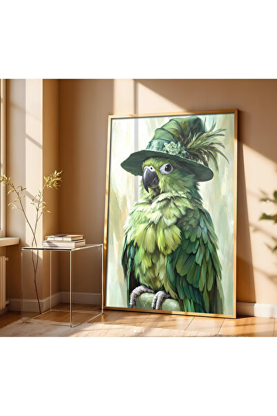 alphobitasarım Pictură decorativă de perete din MDF cu papagal cu pălărie și ...