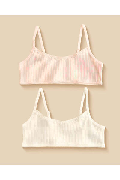 REDTAG Senior Girls Pink And Ivory Ribbed Bras 2 Pieces