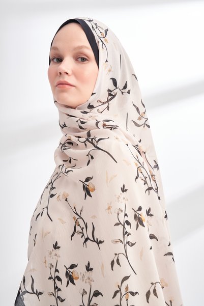 Generic Brand ARHIVĂ FLORALĂ ȘAL CU MODEL MIRELLE - NEGRU - CREM