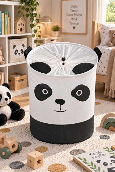 PH Prendi Home Gri Panda Desenli Fileli Katlanabilir Çok Amaçlı Saklama Sepet...