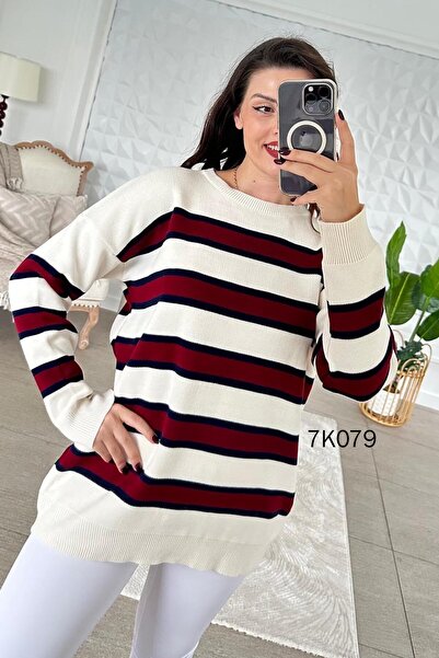 İnce Topuk Crew Neck Striped Knitwear Blouse 7K079