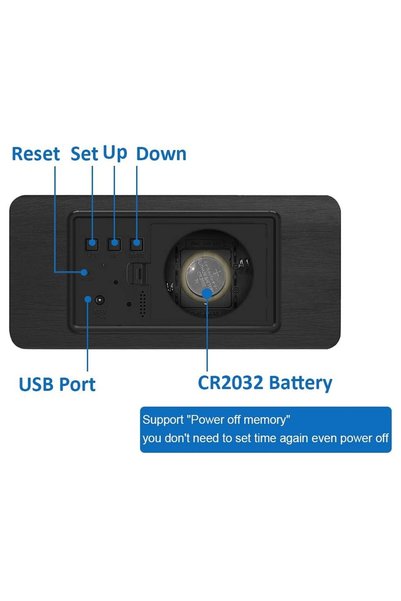OEM Ceas deșteptător LED, luminos, din lemn, reglare luminozitate, control vocal, afișaj temperatură, negru/roșu