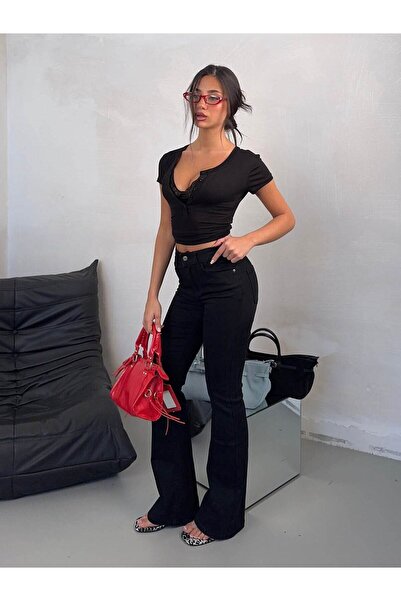 Messy Girls Low Waist Spanish Flare Patterned Wide Leg Jeans