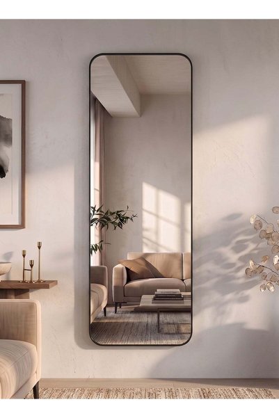 Taimi مرآة جميلة بتصميم فاخر 120×30 سم - مرآة بإطار معدني أبيض