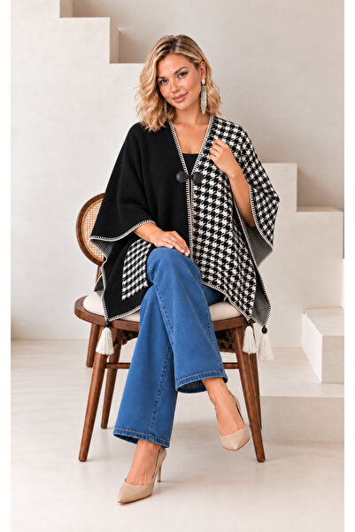 Butik Nilyam Women's Plus Size Lace Collar Pocket Lace Detailed Loose Poncho ...