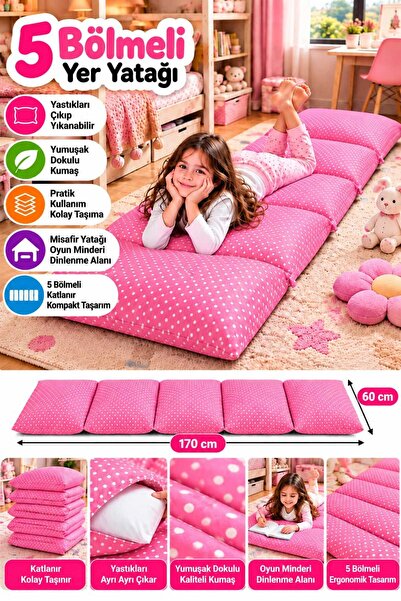 DEKOZUM Pufi 5 Bölmeli Yer Yatağı 60x170 cm – Çıkarılabilir Yastıklı, Yıkanab...