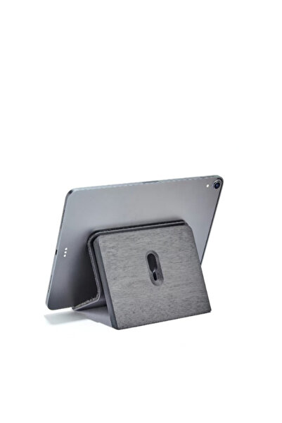 Ahşap Tablet Standı Masaüstü Tablet Tutucu Keçe Detaylı iPad Pro Air Mini Uyumlu Stand-Siyah