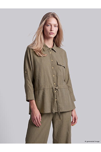 LC Waikiki Two Mt Shop Quality Lcw Vision Khaki Striped Modal Blend Women's S...