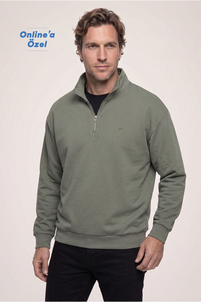 Kiğılı Fermuarlı Yarım Balıkçı Yaka Regular Fit Pamuklu Basic Sweatshirt