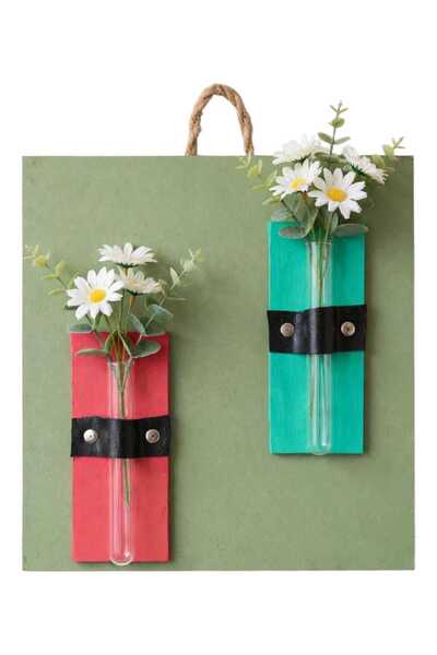 Yediotuz Moriza Craft 26x26 Dekoratif Duvar Çiçekliği - 2'li Cam Tüplü MDF Du...