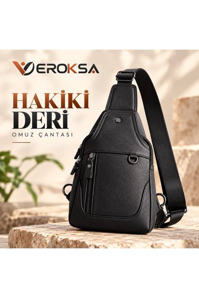 VEROKSA Hakiki Deri Erkek Omuz Çantası – Çok Bölmeli Çapraz Askılı Sling Bag ...