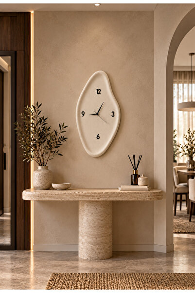 Lunalore Beton Görünümlü Duvar Saati 75x37 cm Sessiz Mekanizmalı Rakamlı Deko...